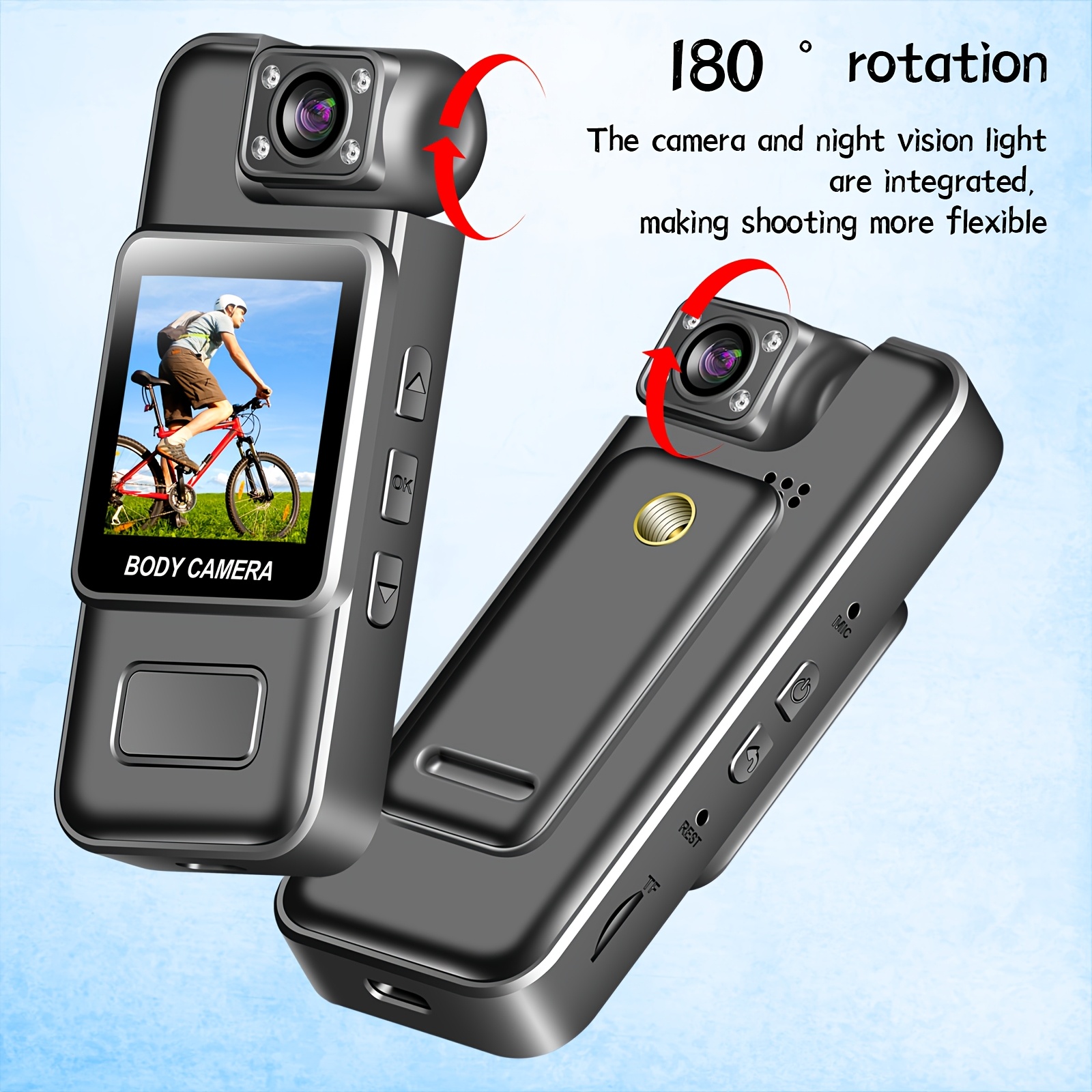 1080p hd wearable sports camera 1000mah rechargeable battery night   180 rotatable lens loop recording usb charging compatible with tablet abs material for outdoor activities ideal christmas gift details 2