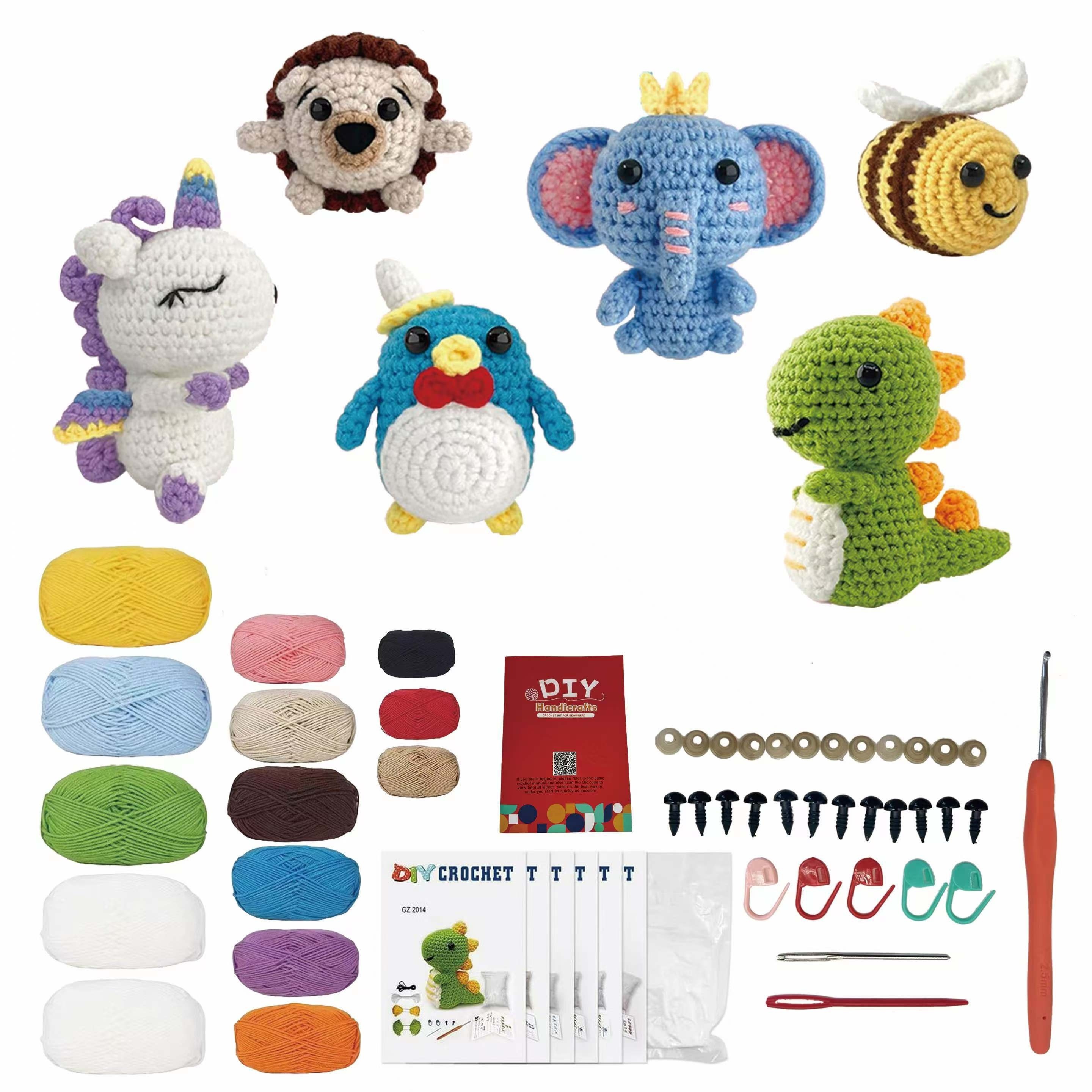 

6-piece Amigurumi Crochet Kit For Beginners With Video Tutorials & Instructions - Diy Animal Knitting Craft Set With Tools, Yarn, Safety Eyes, And Stuffing - Mixed Color Fabric Craft Kit For