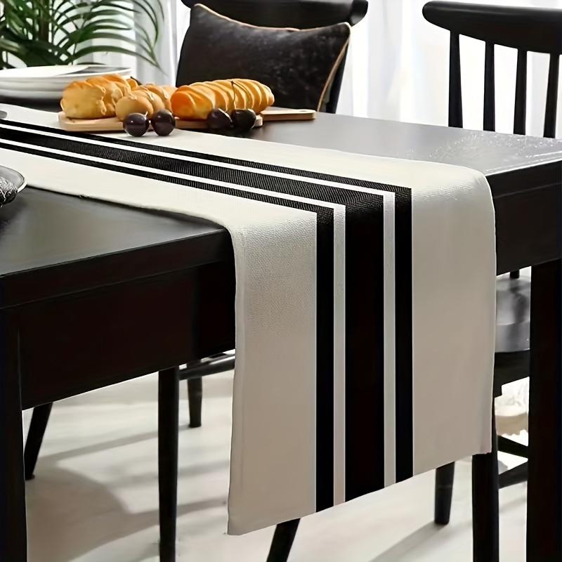 

Elegant Black & White Striped Polyester Table Runner - Modern, Simple Design For Home Dining, Parties & Events