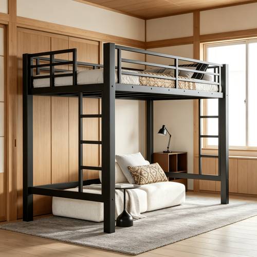 twin xl size metal loft bed bunk bed with easy climbing ladder and black