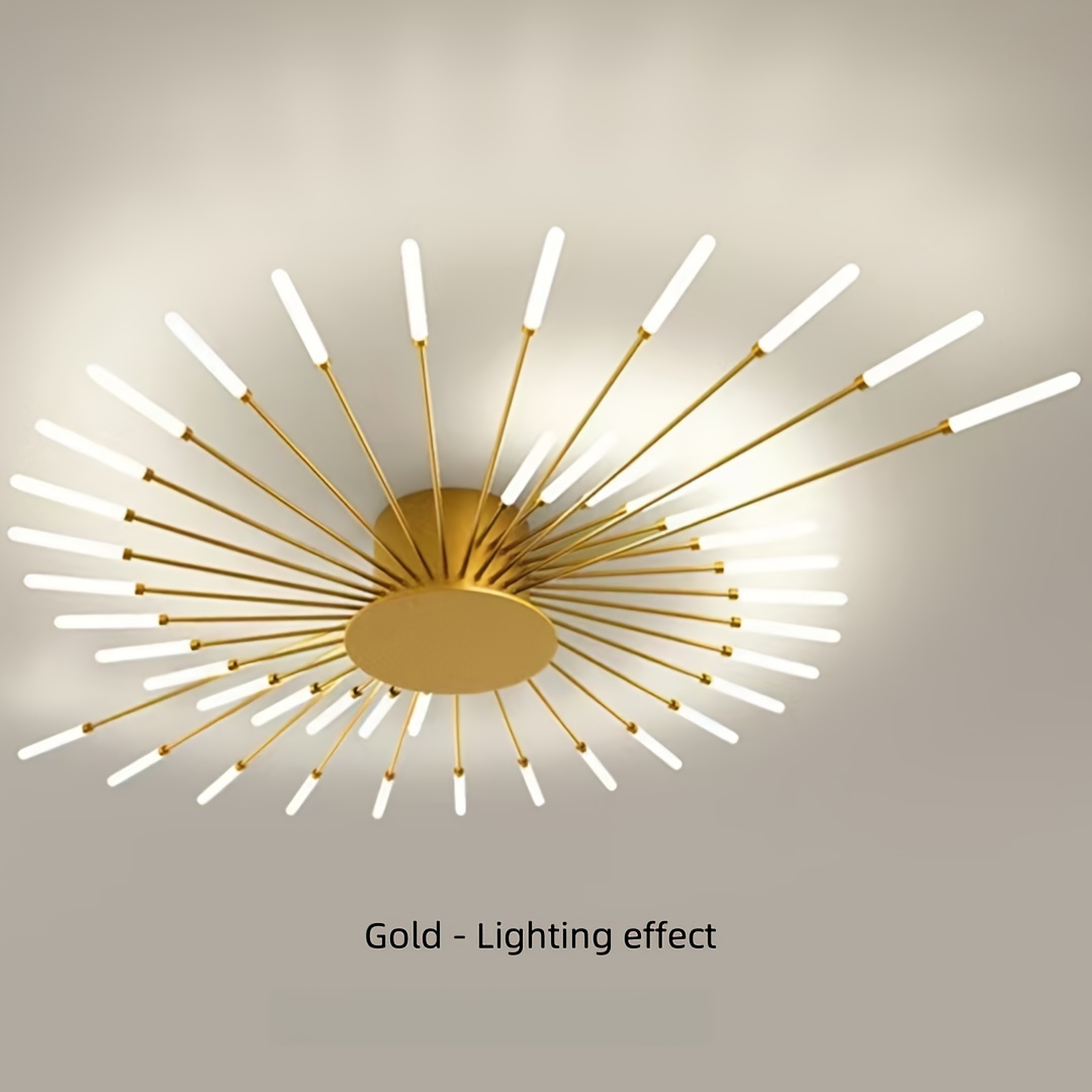 Modern Minimalist Warm White LED Ceiling Light with 42 Golden Firework Design - Sleek Metal Acrylic Fixture for Living Room, Dining Room, Bedroom - No Remote or Switch Included, Living Room Decor | Minimalist Light Fixture | Acrylic Diffuser