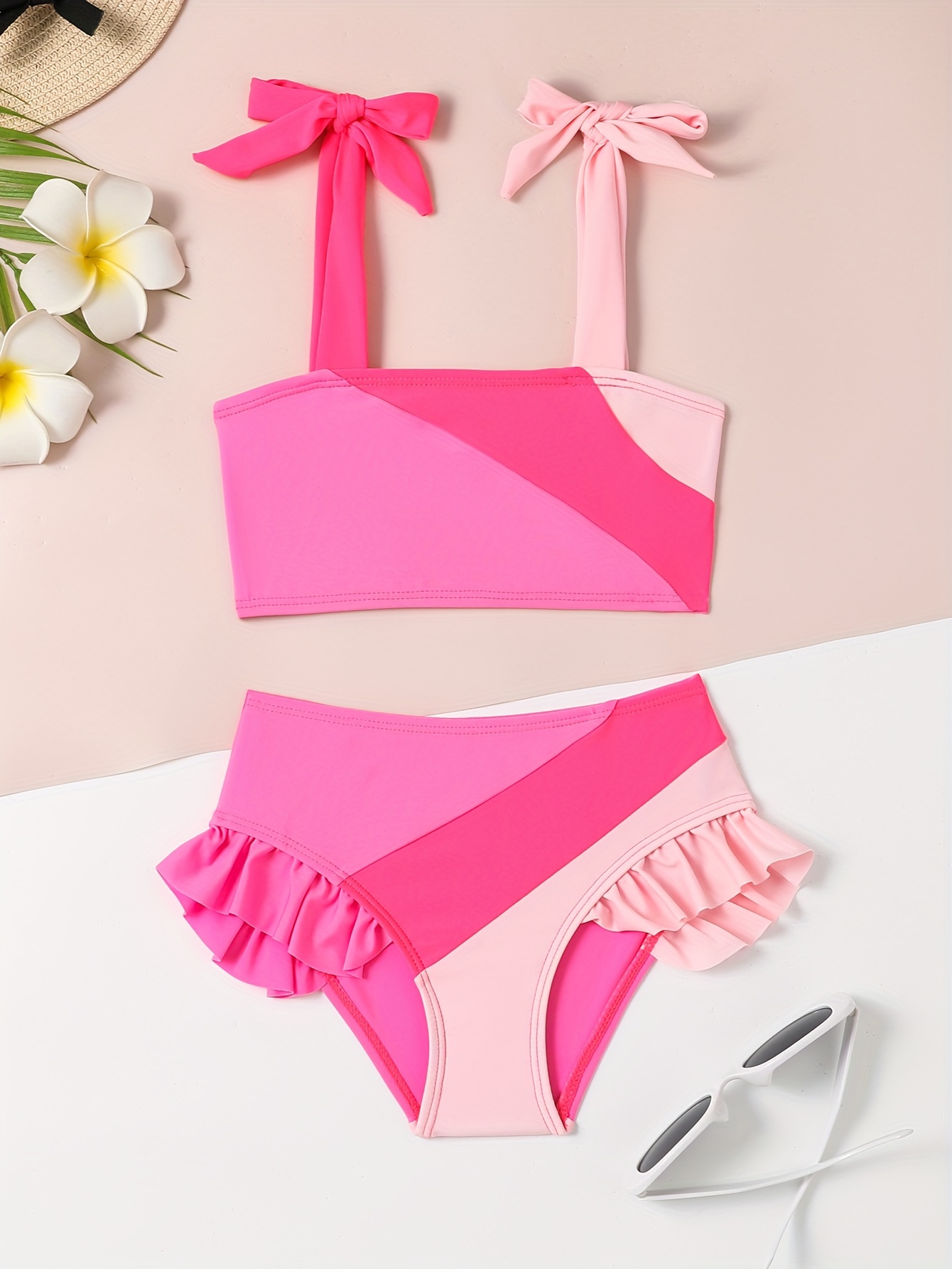Girl's Trendy Bikini Set Solid Color Criss Cross Stretchy - Temu