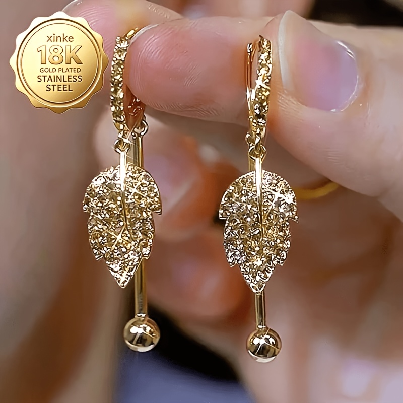 18K Golden Plated Asymmetrical Maple Leaf Hoop Earrings