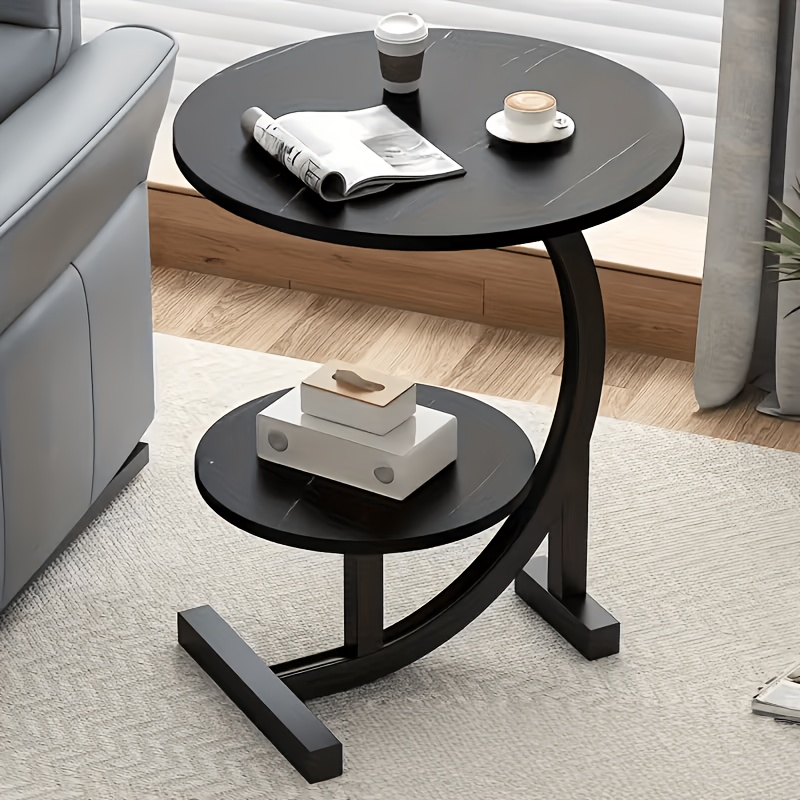 luxury solid wood round coffee table modern double layer side cabinet marble pattern tabletop and wrought   unique and minimalist round coffee table for living room suitable as a leisure table for bedroom balcony