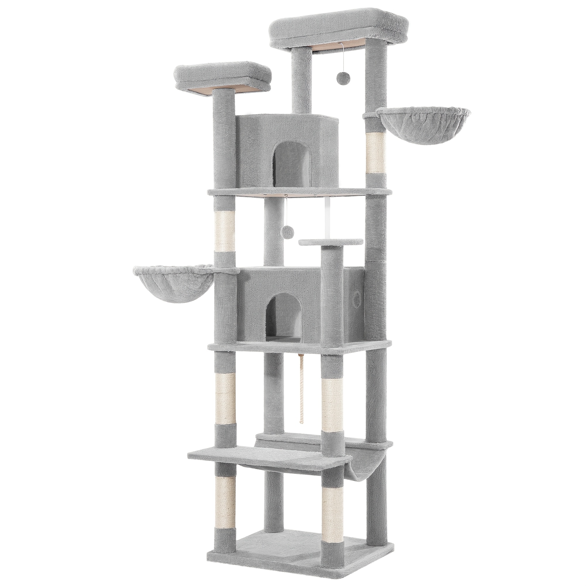 Large Cat Tree, 216cm Tall, Sturdy And Durable, Suitable For Large Cats, With A Scratching Post, 2 Comfortable Cat Houses, 2 Perches, 2 Cat Baskets And 1 Hammock For Indoor Use