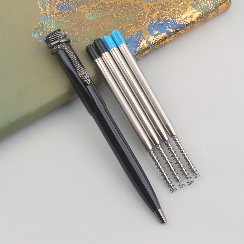 A Stylish Black Ballpoint Pen With 1 Ballpoint Pen And 4 Pen Cores, Featuring A -shaped Clip