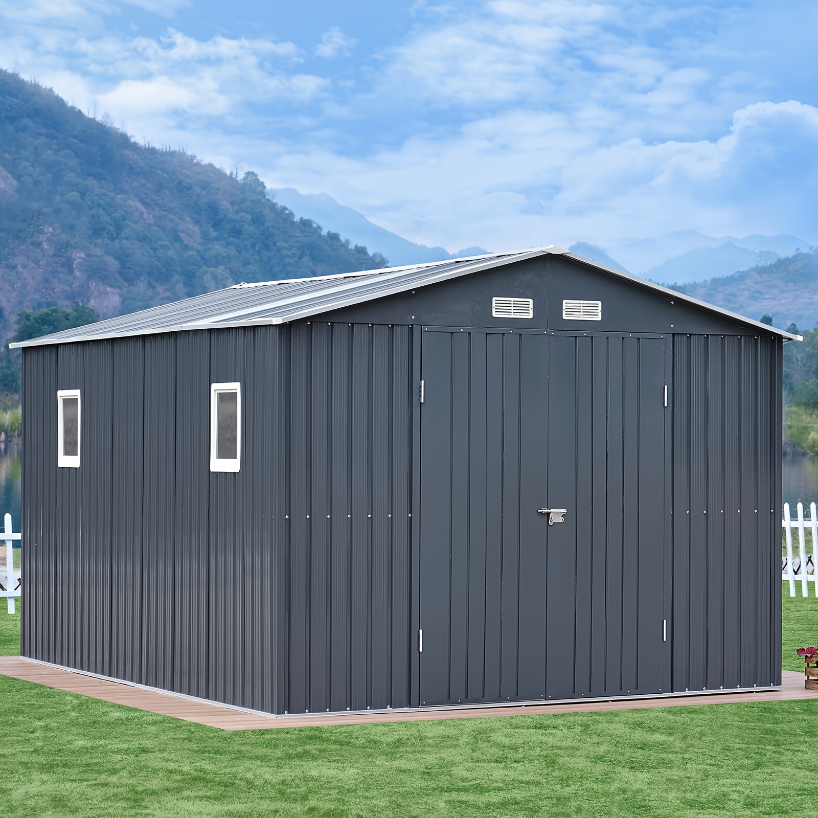 

10x12x7.5 Ft Metal Storage Shed - Boasts 2 Clear Panels, , 4 , For , , And , /