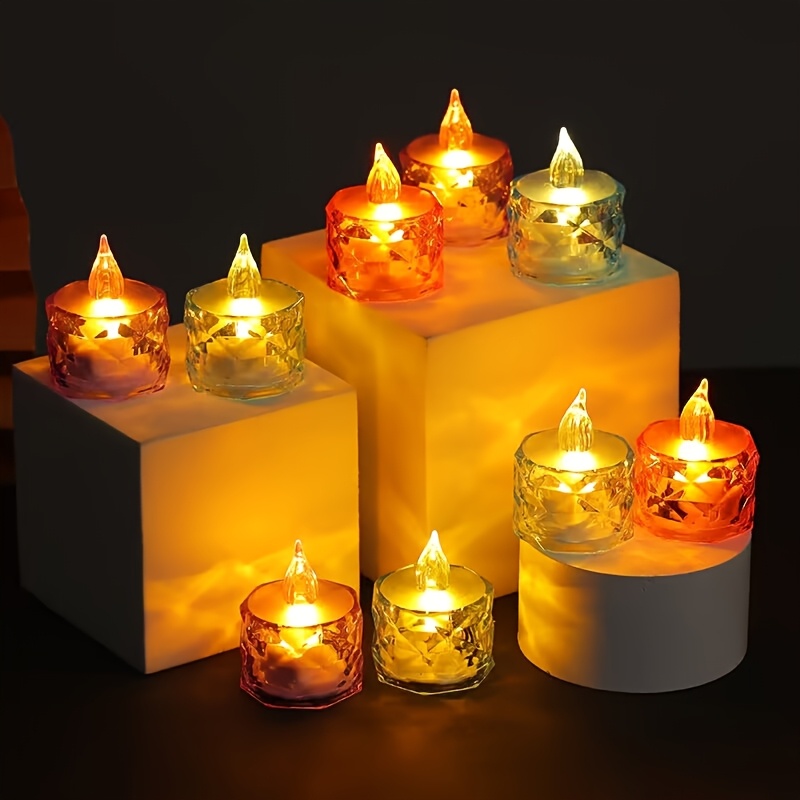 

24-piece Crystal Pattern Led Candle Set - Battery-powered, Flameless, And Safe For Indoor Table Decor - Birthdays, Parties, Weddings, And Festive Celebrations