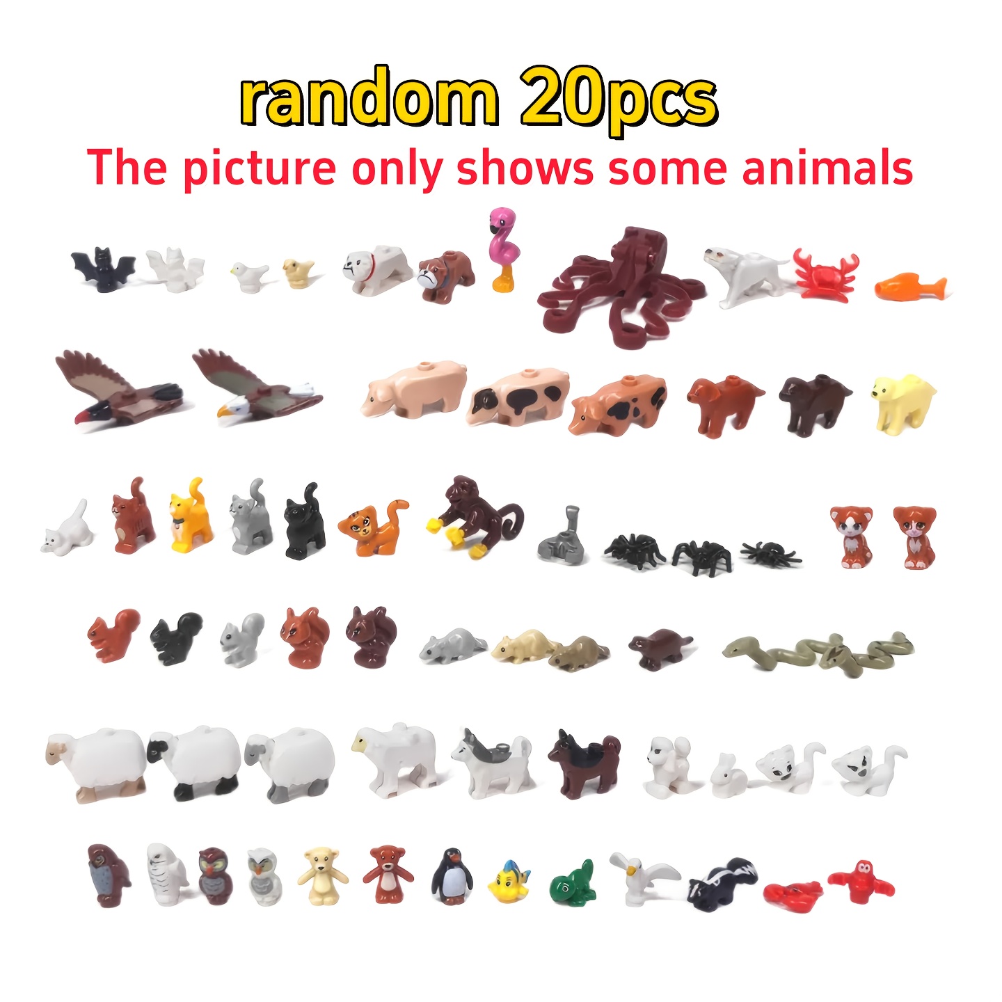 Image of Random 10/20pcs Cute Animal Building Blocks Additions Toy Set, Scene Zoo Perfect Birthday Gift, Christmas Gift, Halloween Gift