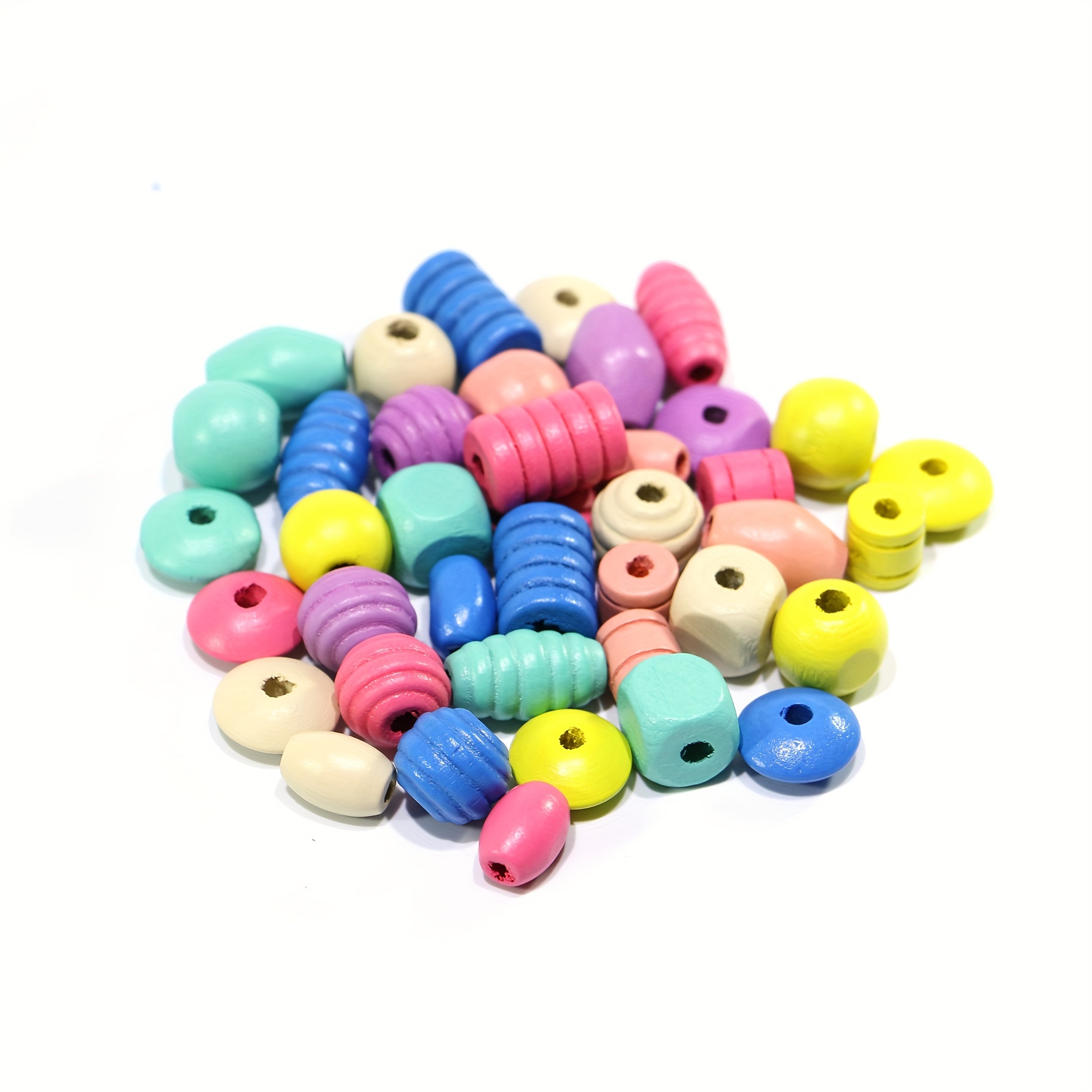 Image of Candy-colored Wooden Beads Assorted Threaded Colorful Wooden Beads For Loose Beads For Stringing, 50pcs/pack, Random Colors And Styles
