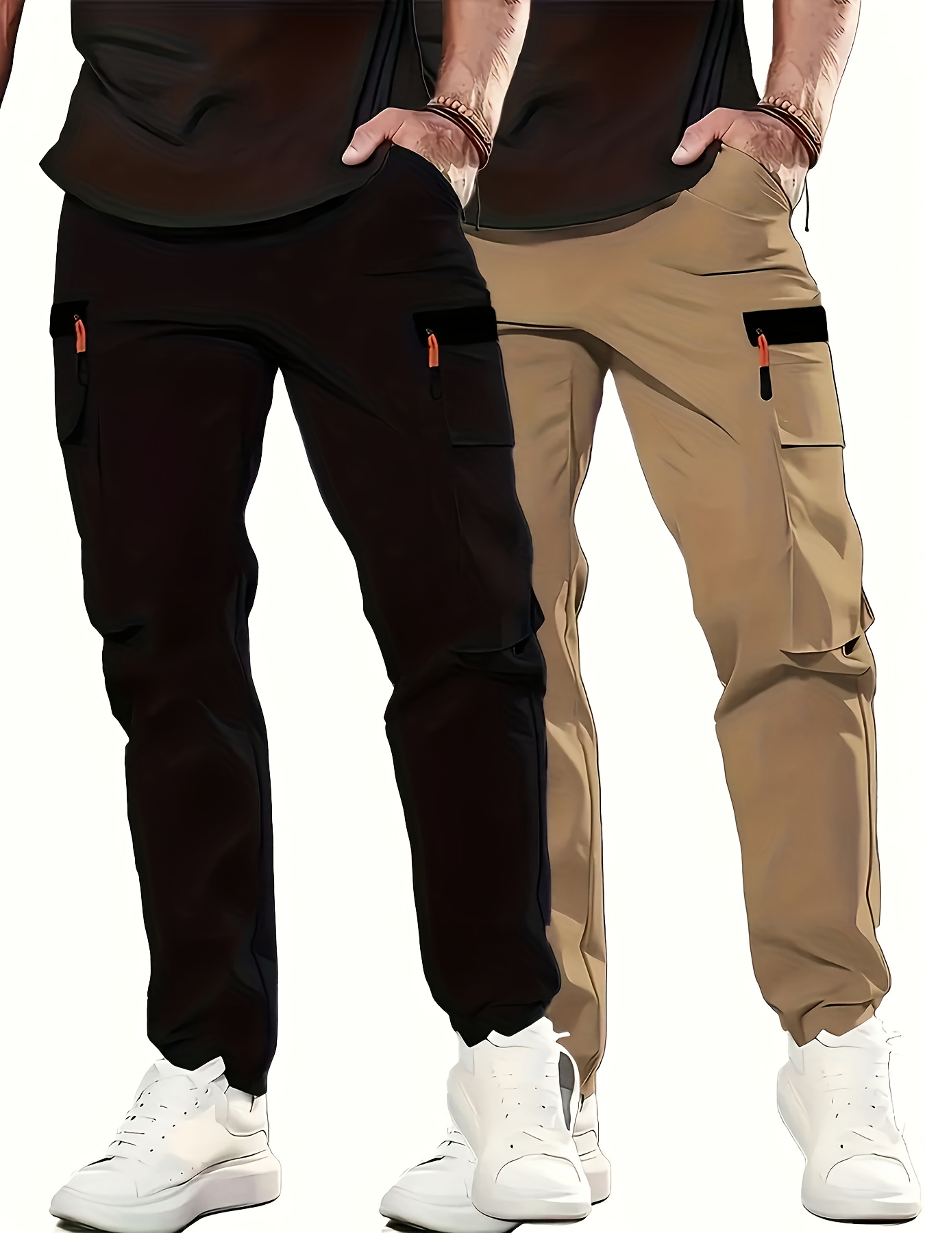 mens loose cargo pants black polyester non stretch   regular fit multiple pockets casual sports style   pants casual fit pants durable casualwear details 6