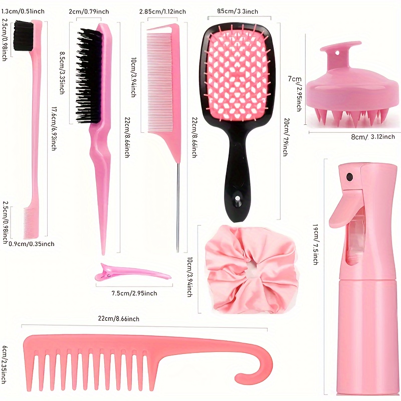 12pcs hair styling accessories kit hollow out hair massage comb pin tail fine tooth comb large hair loops hair side clips water spray bottle hair washing brush 1