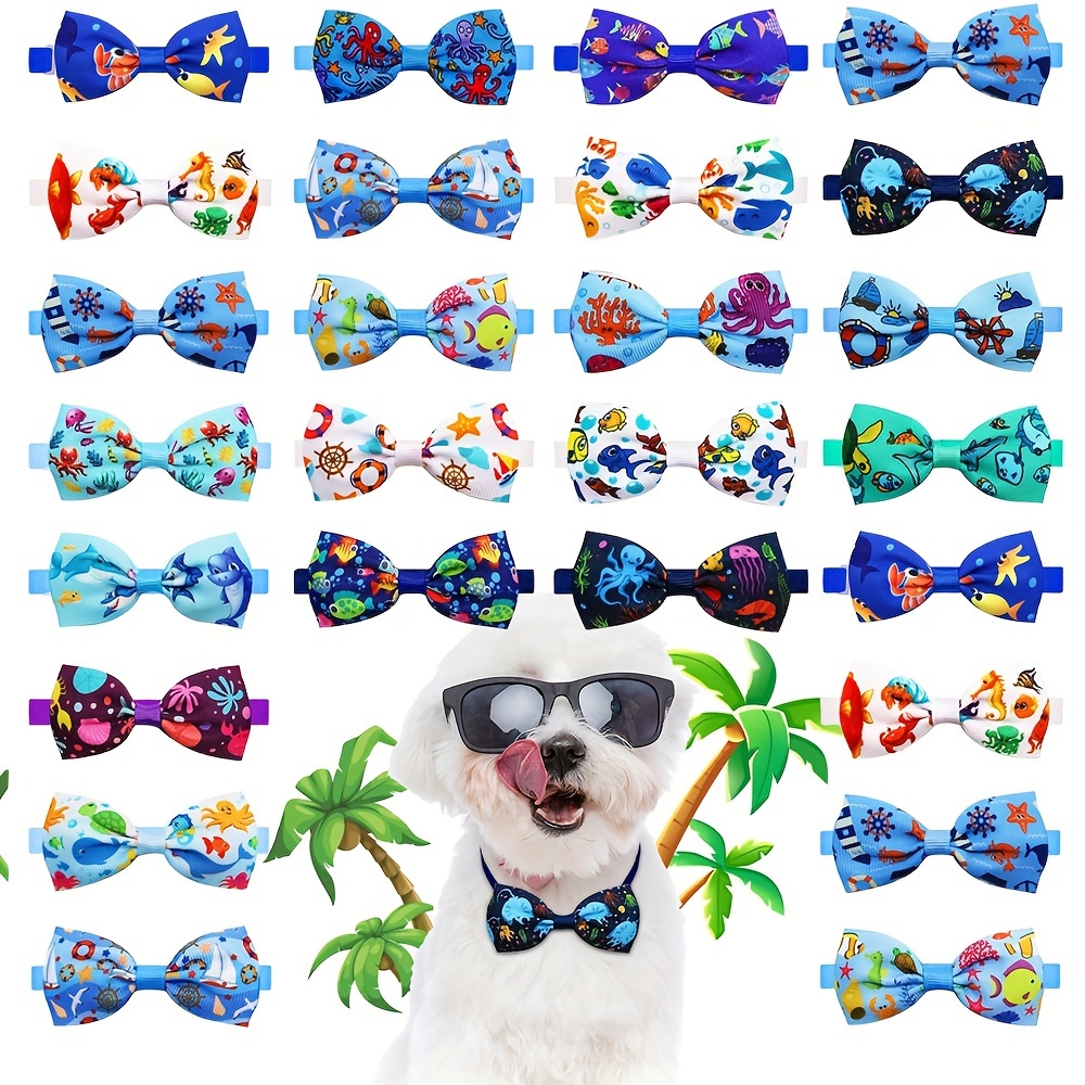 

20pcs Assorted Ocean Life Dog Bow Ties, Underwater Theme Pet Bowties For Small Medium Large Dogs & Cats, Detachable Collar Bowknots, Animal-friendly Grooming Accessories