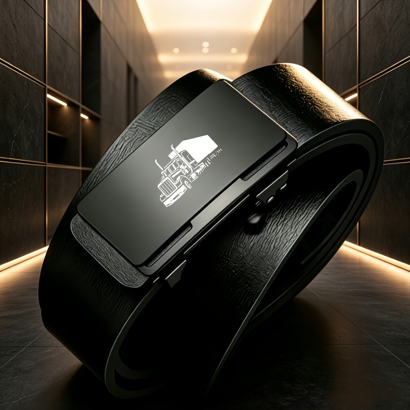 Men's Automatic Buckle Belt with Truck Logo Design
