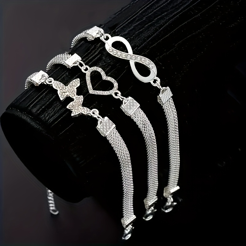 TEMU 3pcs Elegant Shiny Artificial Crystal Stackable Bracelet Set With And , Versatile Everyday Jewelry, Perfect As A Gift