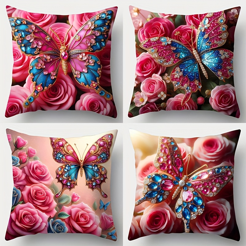 

4pcs Set, Sofa Pillowcase, Pillowcase, 17.7 Inches * 17.7 Inches, Single-sided Printing, Home Decoration, Sofa Lumbar Cover, Pillowcase Does Not Pillow Core