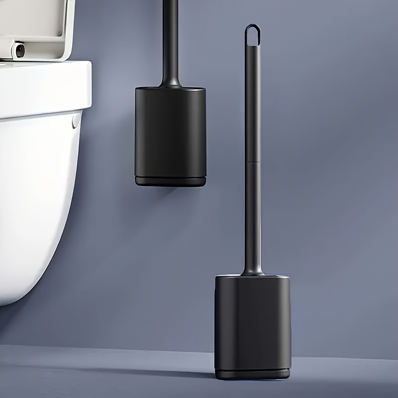 E-shop 1 Silikon-Toilettenbürste mit Halter – Langer Griff für Tiefenreinigung, Weiche Borsten Badezimmer-Schrubber, Wandmontage/Bodenstehend, Kein