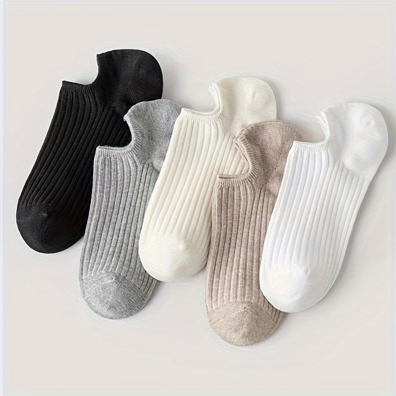 5 Pairs Solid Invisible Socks, Simple Non-slip Low Cut Boat Socks, Women's Stockings & Hosiery