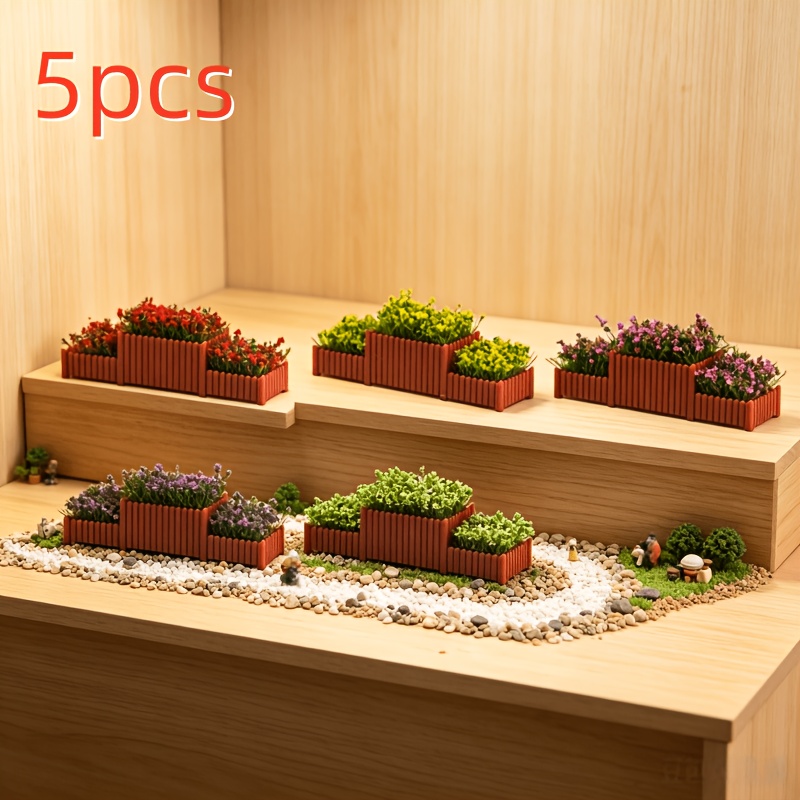 TEMU 5pcs Set Of Artificial Flower Cluster Planter , Sand Railway Building Scene Simulation Shrub Grass Cluster Model Making, Handmade Fairy Garden