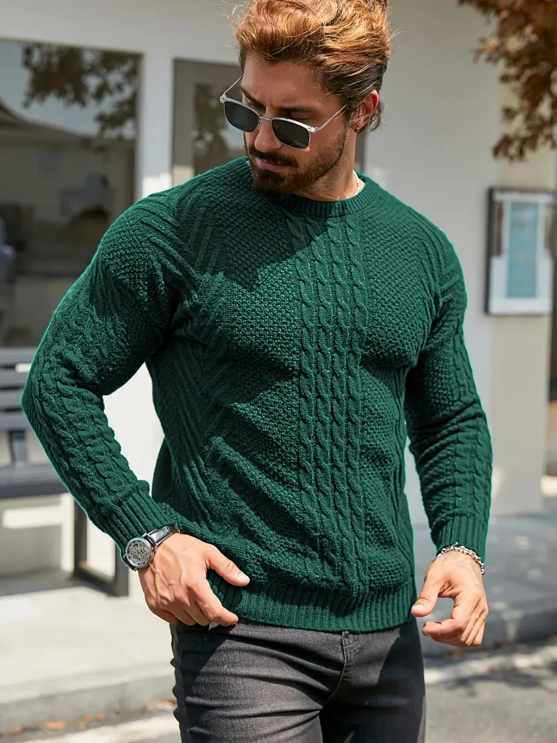 mens winter warm knit sweater soft round neck long sleeve casual pullover solid color beige navy machine washable thick sweater jacket for cold weather office casual attire Product details 66