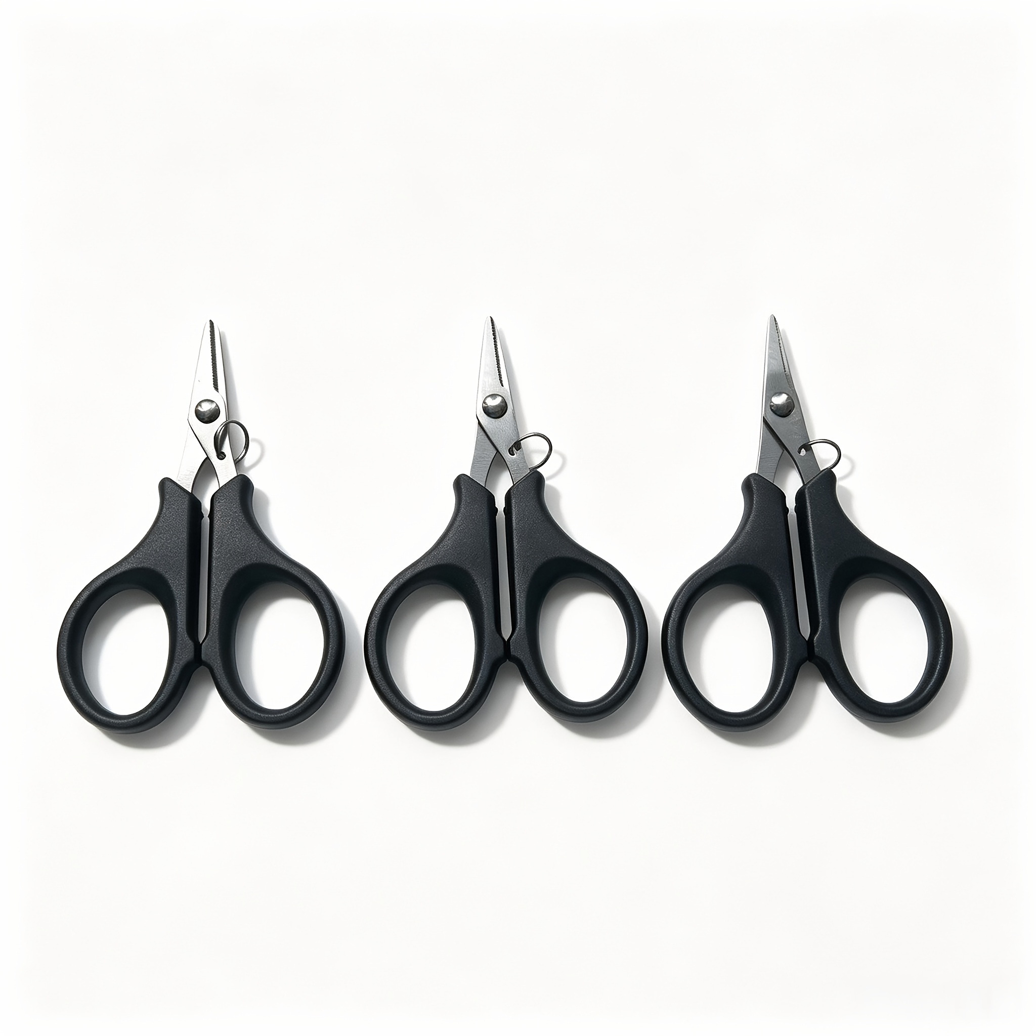 TEMU 3pcs Mini Fishing Line Scissors, Thickened Serrated Blade With Ring, Portable Black Plastic Handle, Compact And Durable, Convenient Cutting,