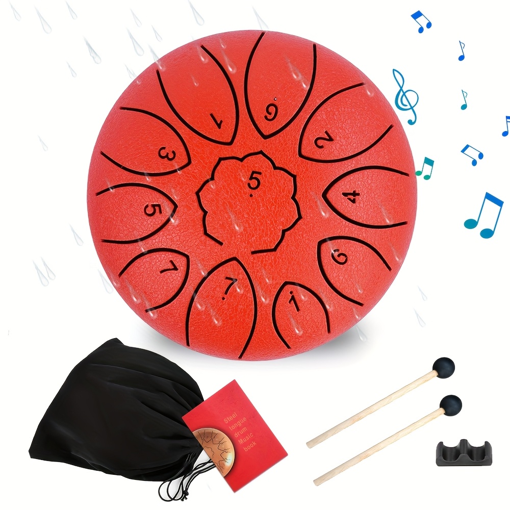 6-Inch 11-Tone Steel Tongue Drum Meditation Rain Hand Drum with Bag &amp; Mallets
