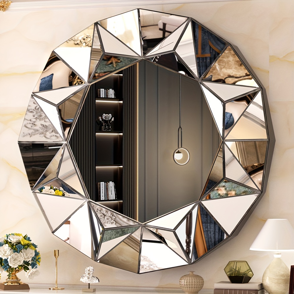 

1pc Beveled Edge Round Mirror, Wall Mounted Decorative Mirror, Creative Wall Mirror For Corridor, Living Room, Bedroom, Bathroom, Home Decorations
