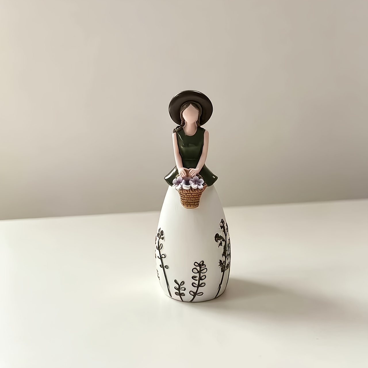 TEMU 여아 자카드 바구니 레진 장식품, 목가풍 여아 조각상, 독립 기념일 선물, 데스크탑 장식, 침대 옆 테이블 소프트 장식, 거실 현관 디스플레이, 문학 여아 선물, 홈 크래프트, 수제 레리프 녹색 식물 초상화
