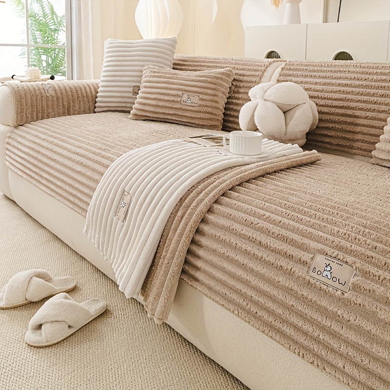 imagen del artículo 1pc cojín de sofá de peluche,   de sofá   para invierno con diseño de cordón, antideslizante, tela   y cómoda,   para mascotas, decoración de sofá para sala, ajustable a   los tamaños de sofá, lavable a máquina