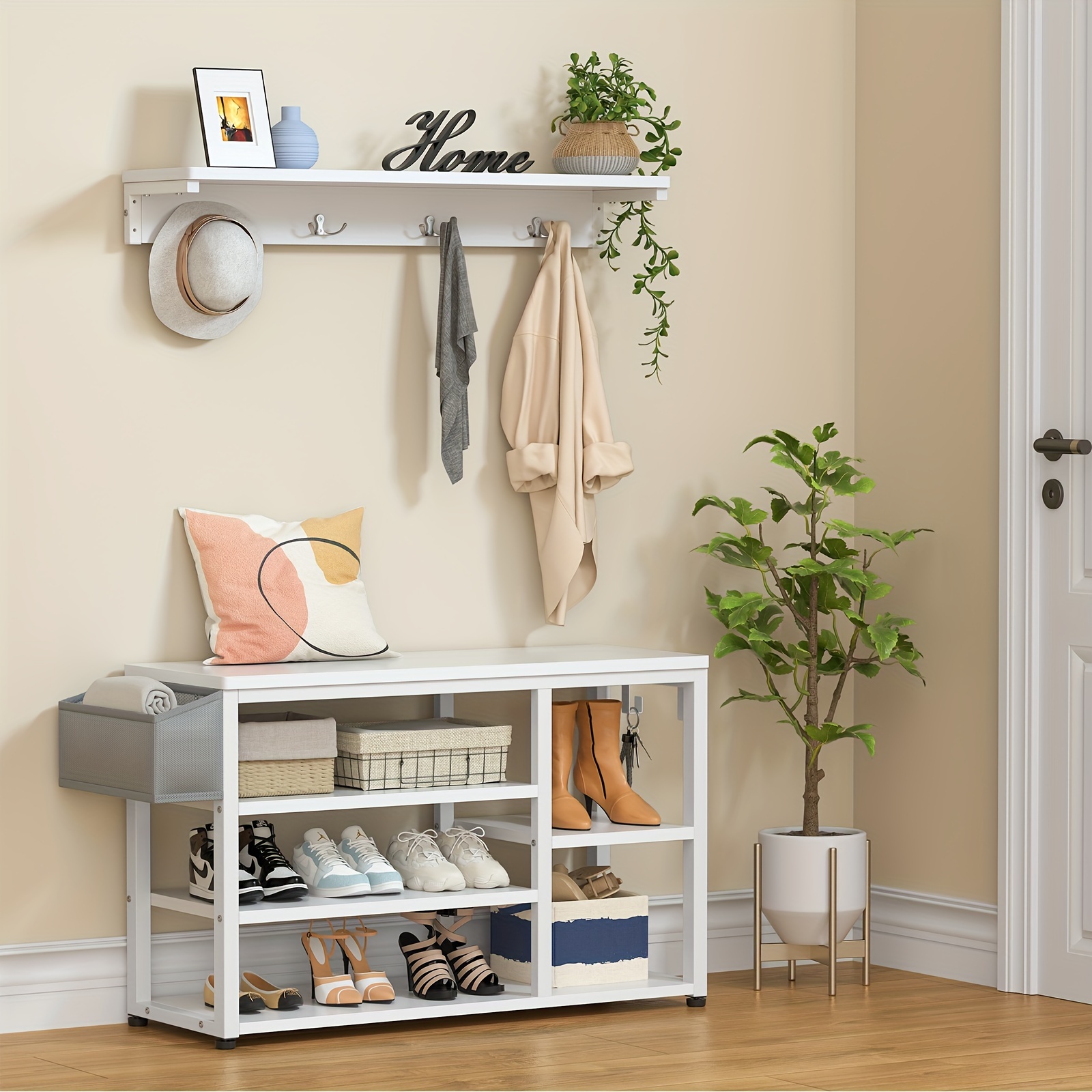 Taicans Coat Rack,Hall Tree With Shoe Bench For Entryway,Entryway Bench