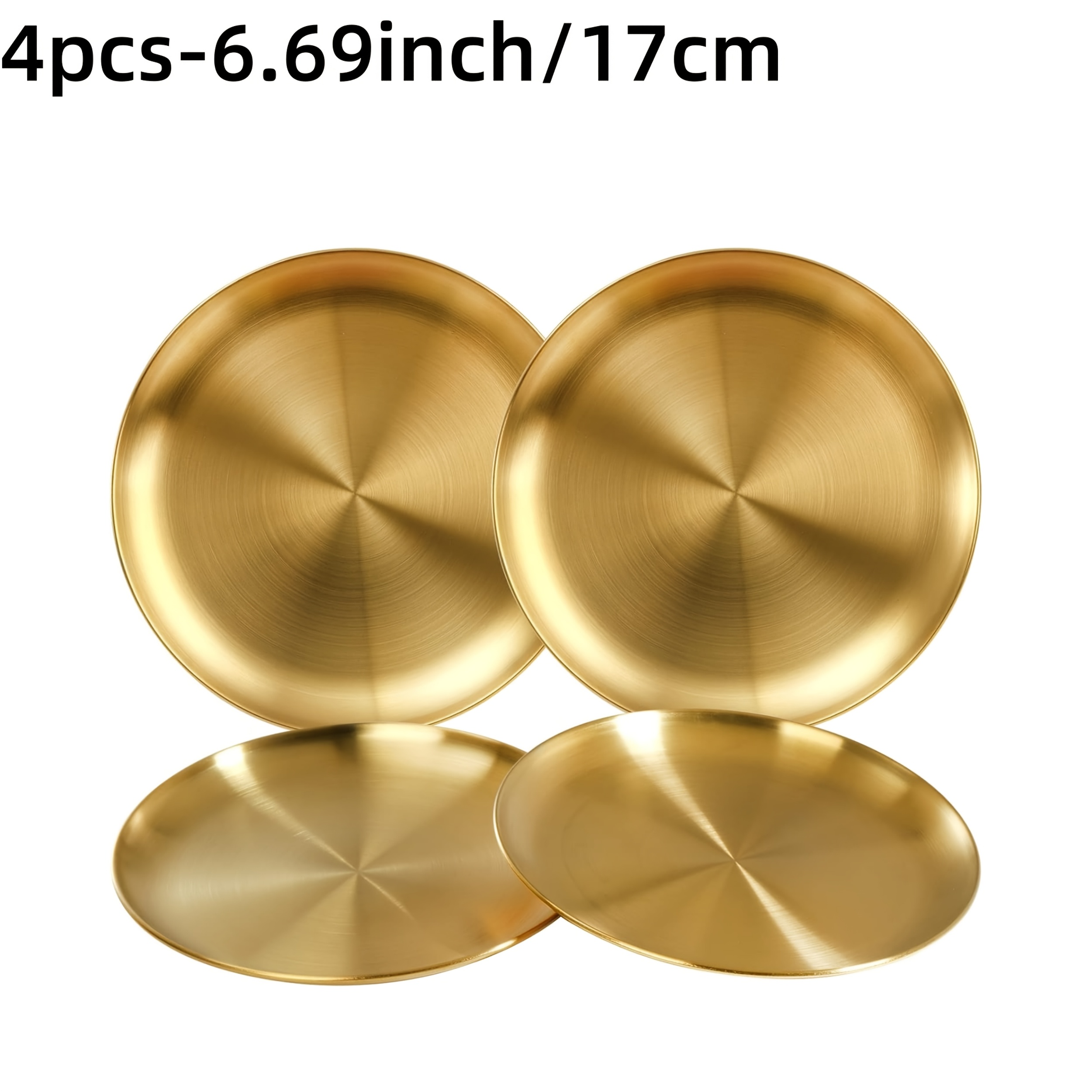 TEMU 1 Set Of 4pcs, 6.69 Inch Golden Stainless Steel Dinner Metal Plates, Round Serving Salad Plates, Dessert Plate, Bbq Plates For Kitchen Camping