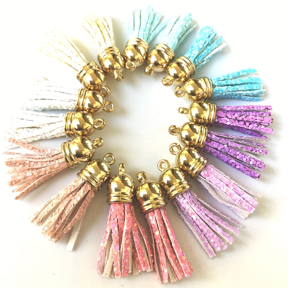 

30pcs Sequin Pu Leather Tassel Charms Assorted Colors, Fashion Diy Pendant Set For Jewelry Making And Crafts, Luggage Decoration Accessories