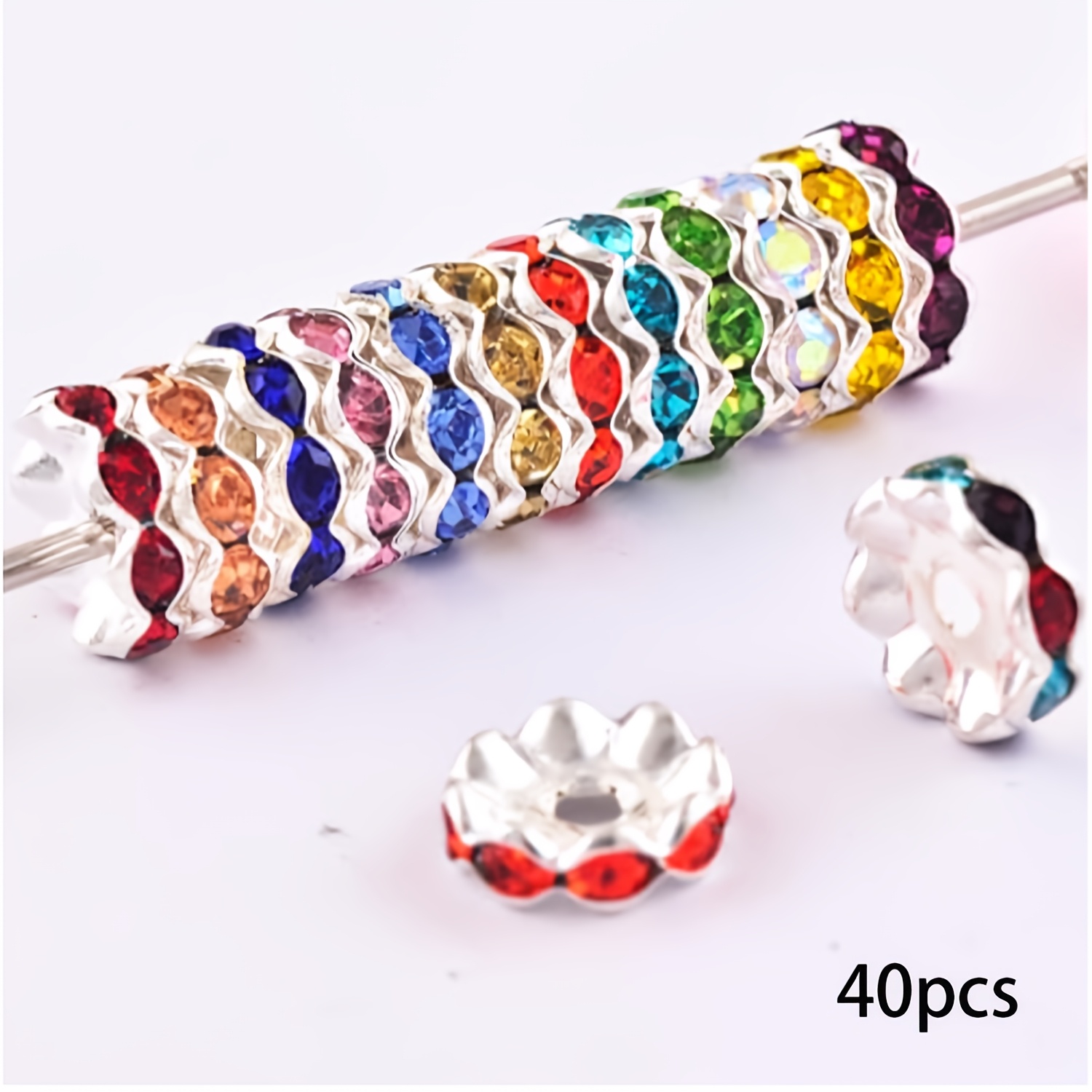 TEMU Perles Strass Bling 12mm Lot de 40 pièces pour Stylos à Perles, Perles Ondulées Multicolores Espace pour Fournitures de Création de Bijoux