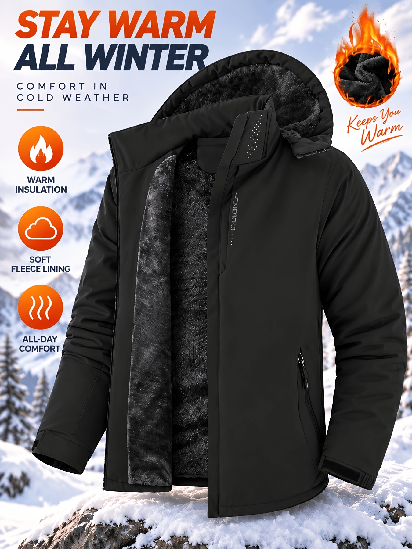 Men's Thickened Windproof Hooded Jacket with Soft Lining