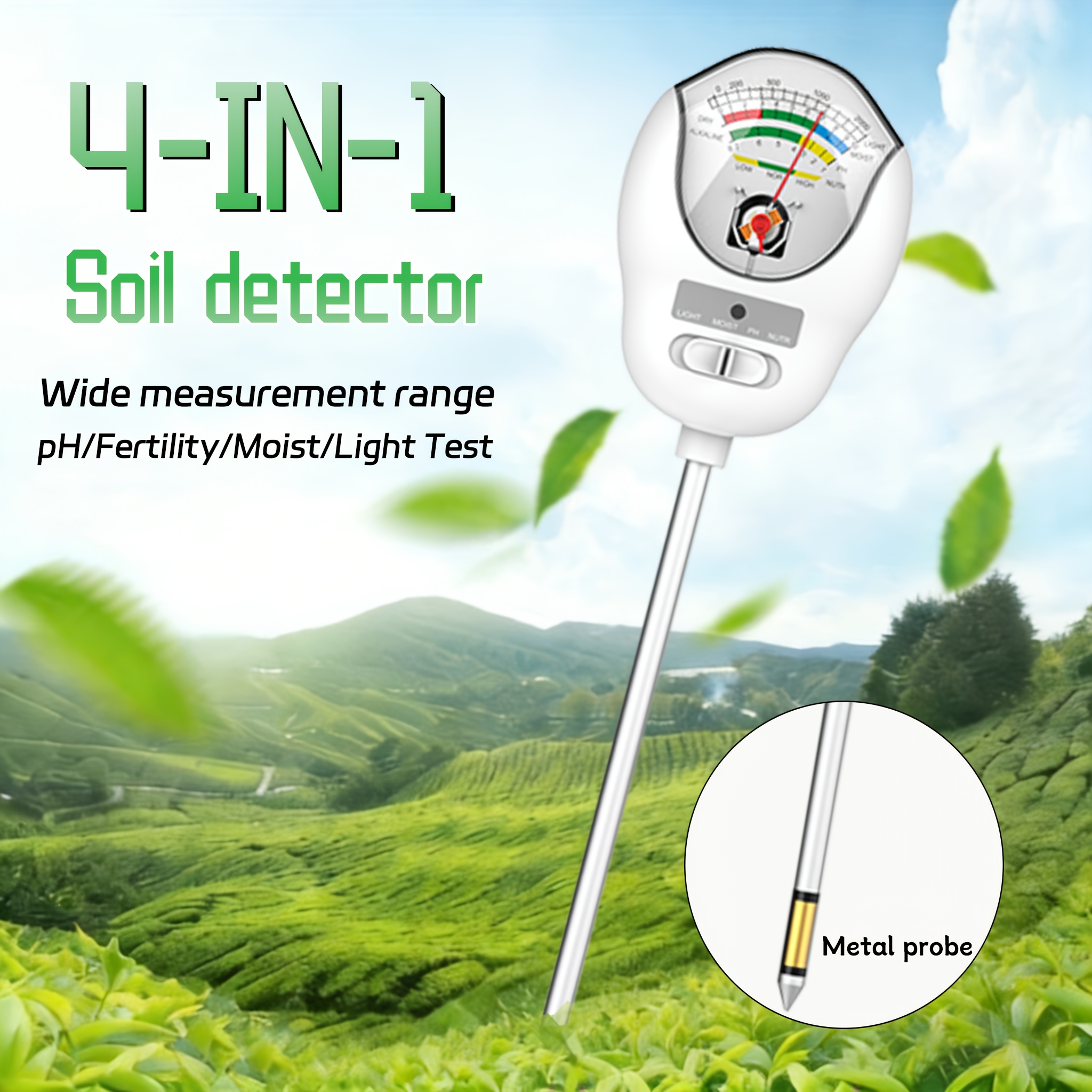 Image of 1pc 4-in-1 Soil Tester - No Battery Required, Plug And Play | Measures Light , Moisture, And Ph Value | Portable For Indoor/outdoor Gardening, Flower Planting