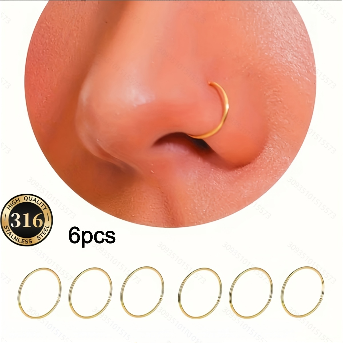TEMU 6 stuks 316 roestvrijstalen neusringen, 6-10mm hypoallergene neusringen, multifunctionele lichaamspiercingsieraden, geschikt voor dagelijks