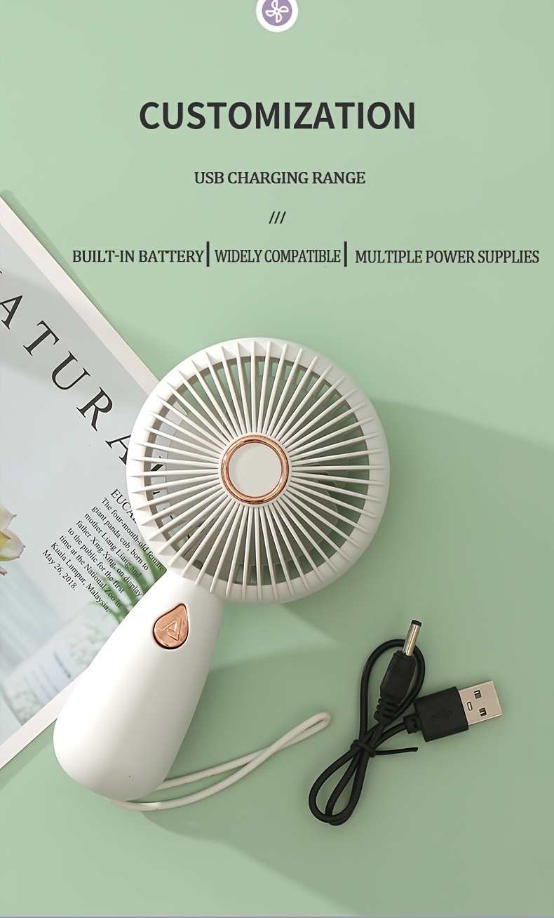 Portable Handheld Mini Fan With LED Lights, USB Rechargeable Quiet Desk Fan, Personal Cooling For Travel & Office Use details 8