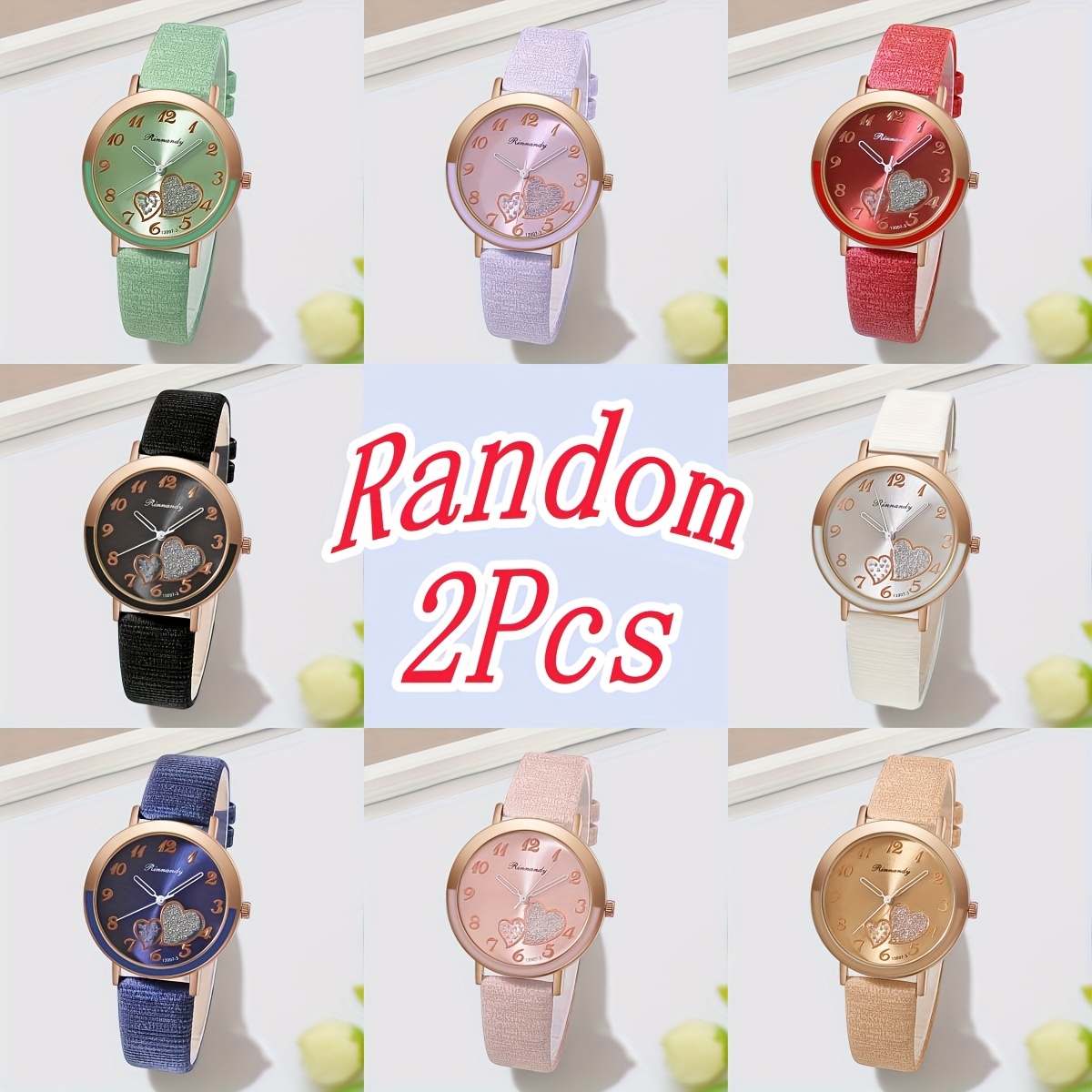 TEMU And Another At No Cost, 2 Adorable Sparkling Heart-shaped Quartz In Vibrant Colors, Stylish Wristwatches For Women And, Perfect For Coordinating With Everyday Outfits