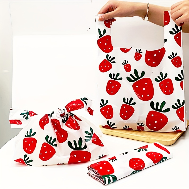 50pcs Cute Strawberry Tote Bags Environmental PE Material Strawberry Tote  Bags Party Gift Bags Party Decoration Cute Strawberry Bags