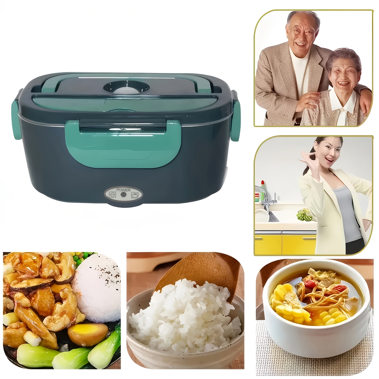 portable insulated heating student lunch box hot food waterless heating 50 72oz stainless steel container soup pot fruit box leak proof stainless steel container with car plug 12v 24v suitable for cars and trucks spoon details 5