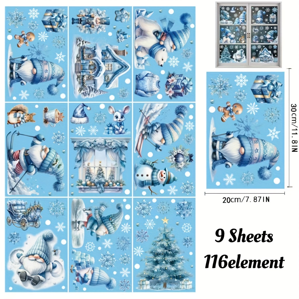9 Sheets Of Christmas Snowman Window Stickers Featuring 116 Elements, Static Clings Are Made Of Pvc And Are Perfect For Decorating Windows During The , Enhancing Decor