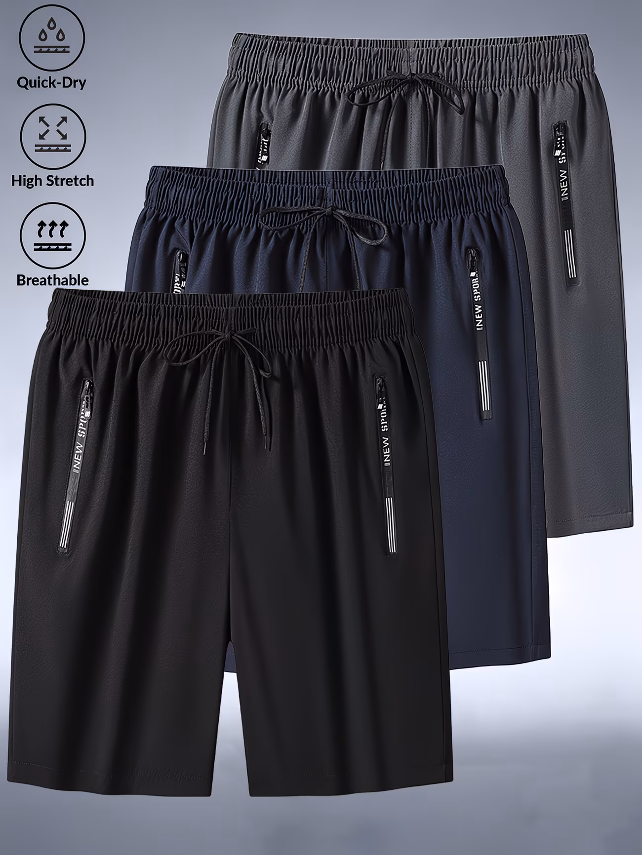 3 shorts de sport dété décontractés pour hommes - comportant une ceinture élastique avec cordon de serrage, respirants, adaptés au fitness, au basketball, au soccer, au cyclisme et aux activités de loisirs, fabriqués à dun tissu confortable 0