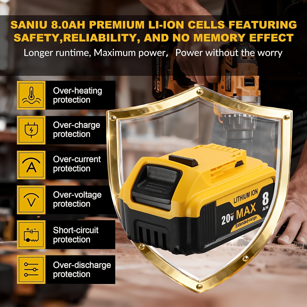 8000mAh 20V MAX Replacement Li-ion Battery for Dewalt Cordless Power Tools DCB208 DCB207 DCB206 and More