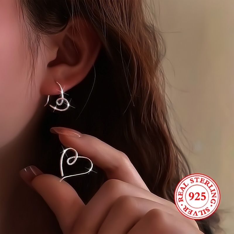 

S925 Sterling Silver Simple Line Dangle Earrings, Hollow Heart-shaped Twist Design Hook Earrings Dangle Earrings 1.35g/0.048oz
