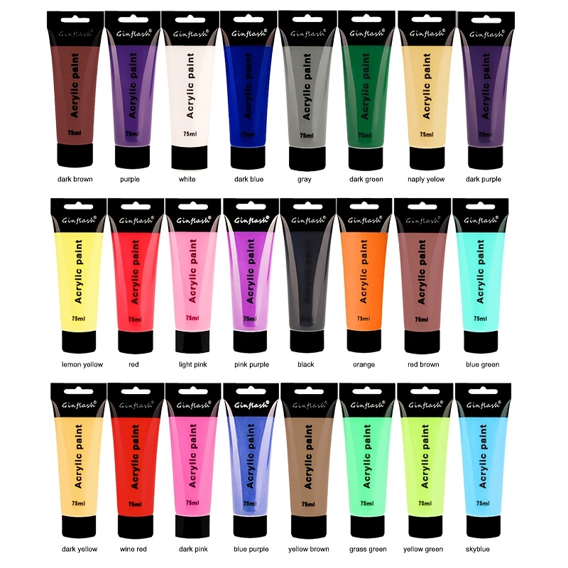 TEMU Ginflash Set de 12/24 Colores 75ml/tubo Pintura Acrílica Metálica /Normal para , Dibujo, Pintura de Pared, Tela y Suministros DIY