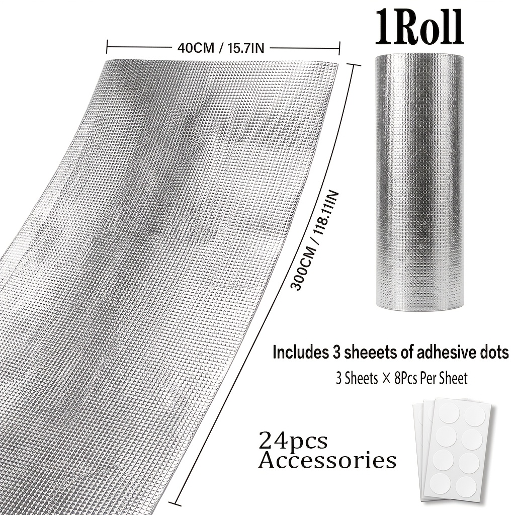 TEMU 1 Roll Adhesive-free Insulating Privacy Dual-sided Aluminum Foil Heat Shield Film, With Circular Back Adhesive Traceless Sticker, Effectively