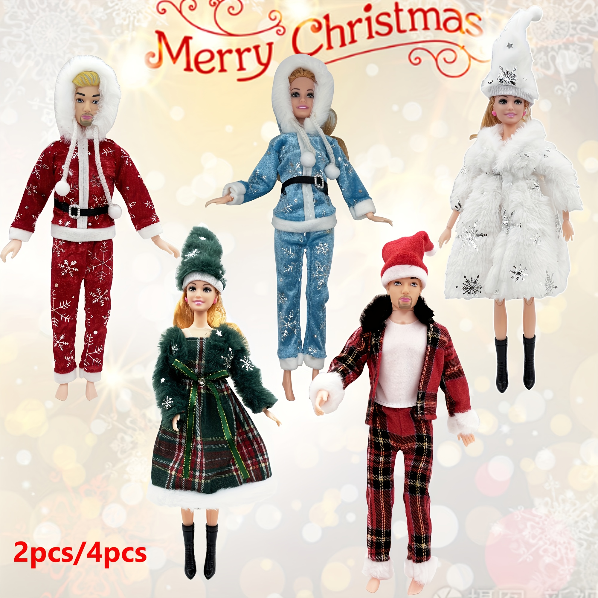 Produktbild von 2 Stück/4 Stück 30 Cm Puppenkleidung Modisches Mehrstil-Weihnachtsoutfit Für 1/6 Puppen Mit Kleid, Top, Hut Formeller Kleidung DIY Feiertagskostüm Spielzeuggeschenk