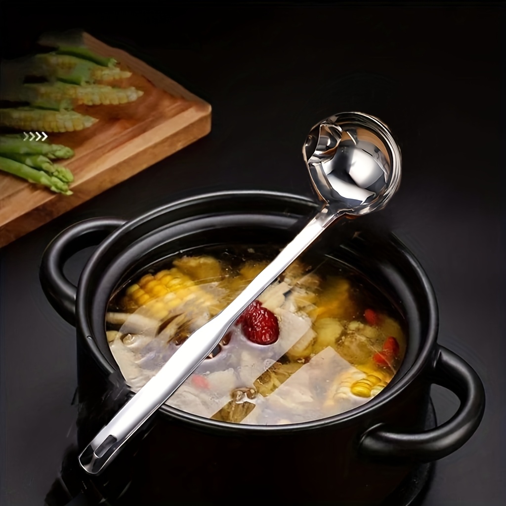 TEMU Stainless Steel Multi-functional Colander Spoon With Two-compartment Design & Ergonomic Handle - Heavy-duty Soup Ladle, Fat Separator, Gravy