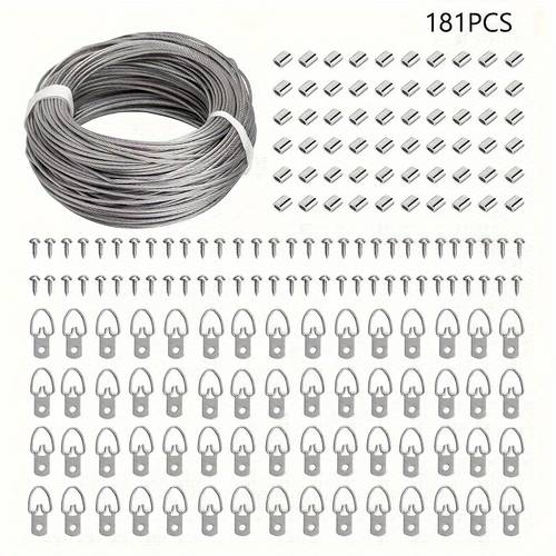 a heavy duty metal picture hanging kit with 62 91 181pcs including wires d rings screws and loops designed for non electric wall mounting hardware for photos frames mirrors and artwork