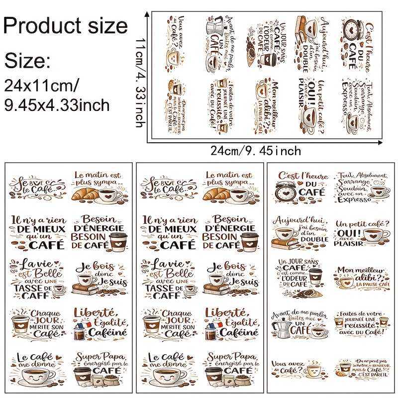TEMU 4pcs/Set Theme Design UV DTF Cup Transfer pour Mugs Bouteilles en Verre, Tasses 16 Oz, Auto-Adhésif Imperméable - Enveloppe Décorative à Haute